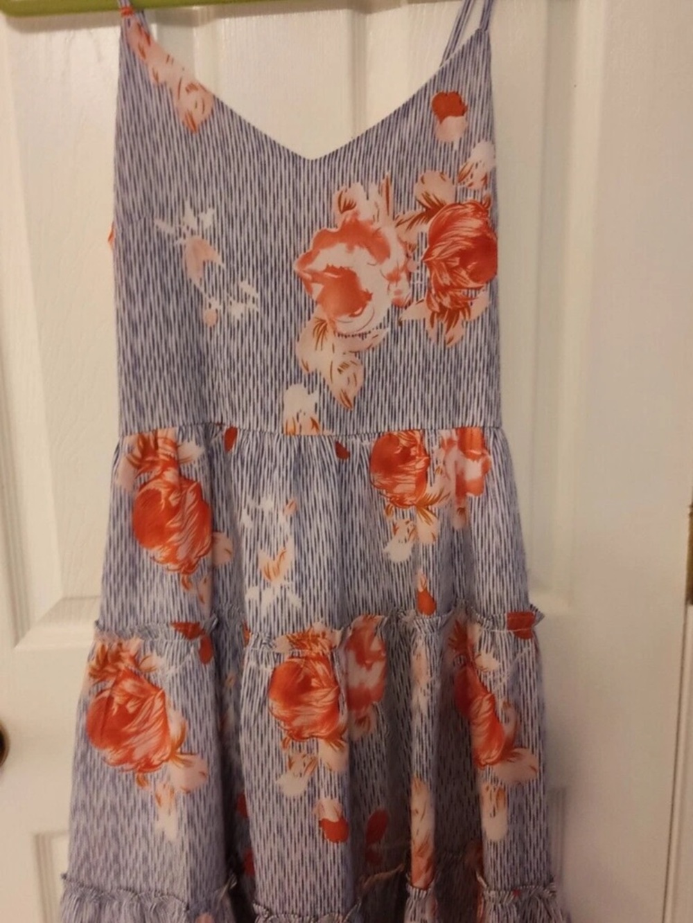 Floral Tiered Spaghetti Strap Skirt - Blue with Orange Floral